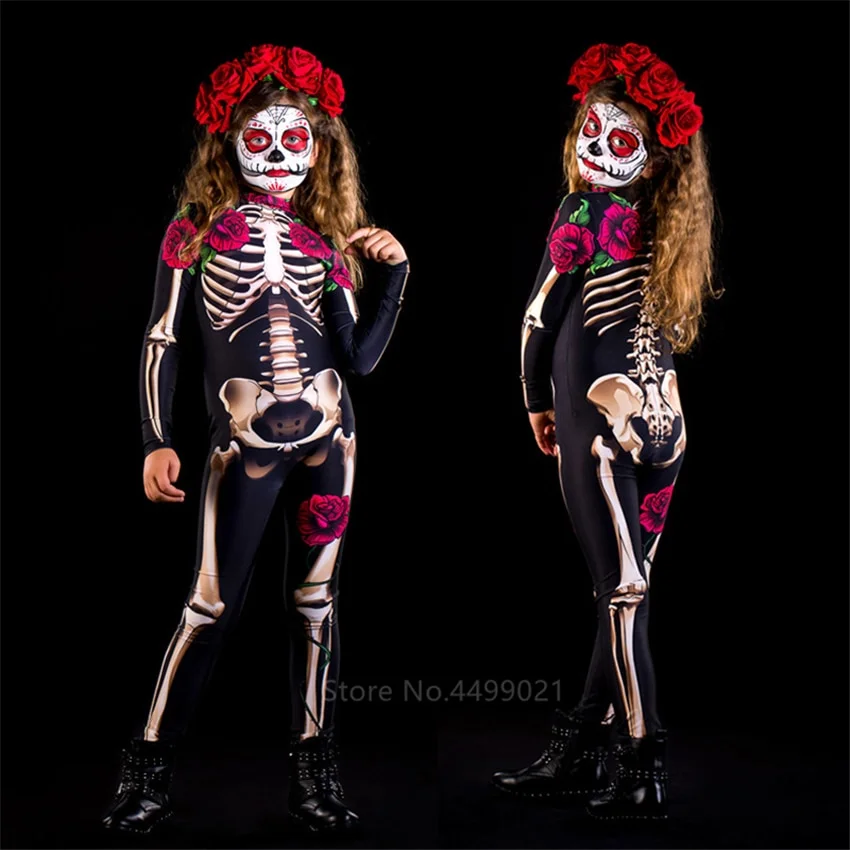 Rose Skeleton Adult Kids Scary Halloween Costume - Image 2