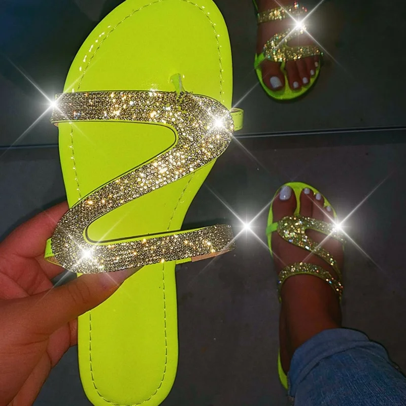 Rhinestone Flat Slippers