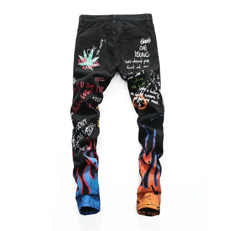 Fashion Streetwear Men Paint Printed Jeans - Image 2