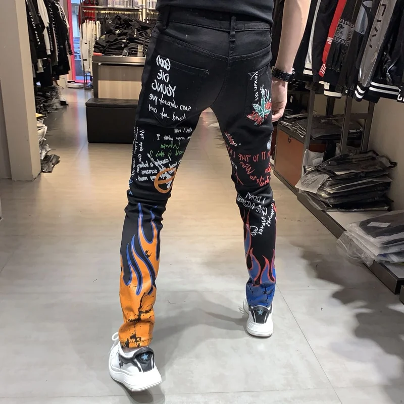 Fashion Streetwear Men Paint Printed Jeans - Image 6