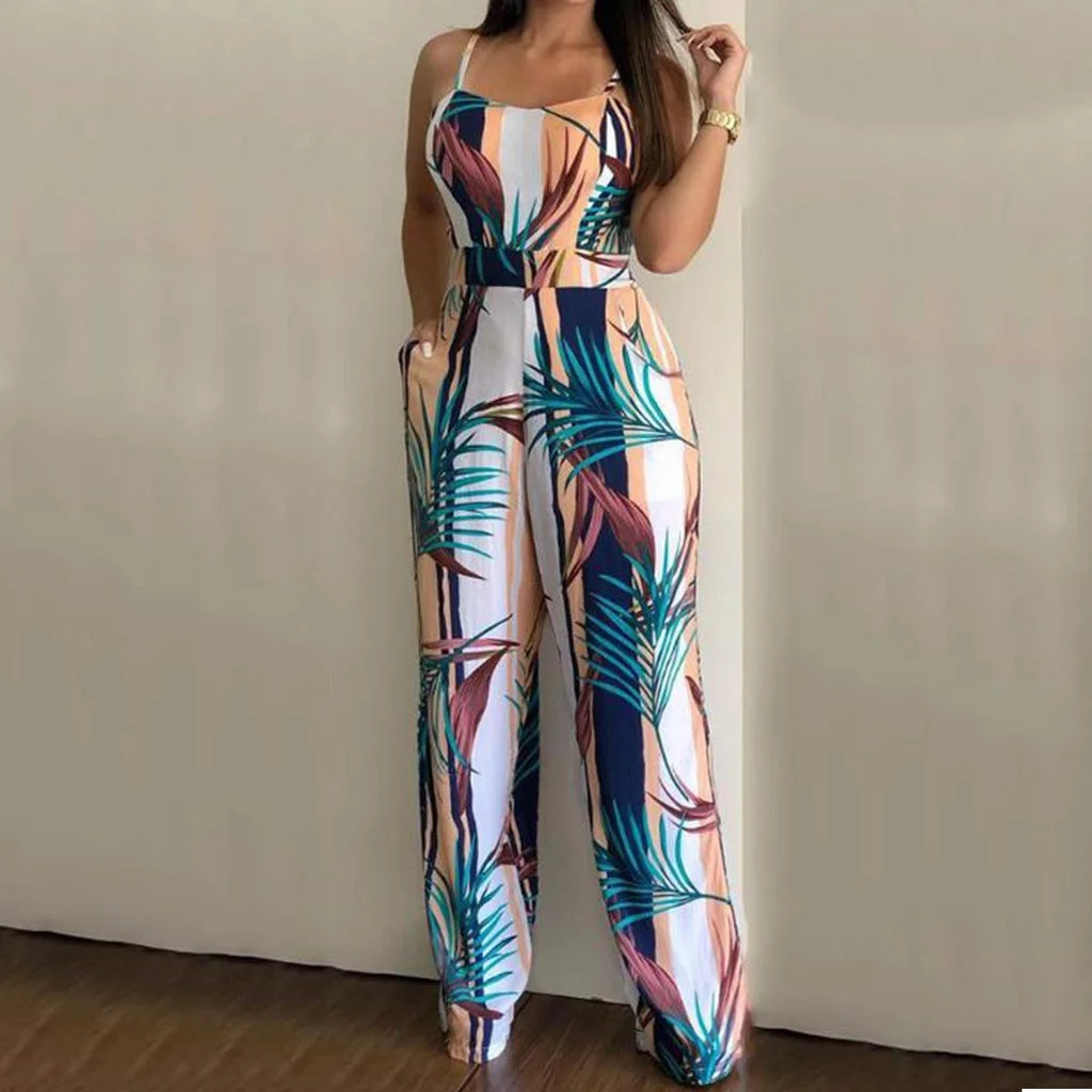 Floral Print Women Jumpsuit - Spaghetti Strap - Image 2