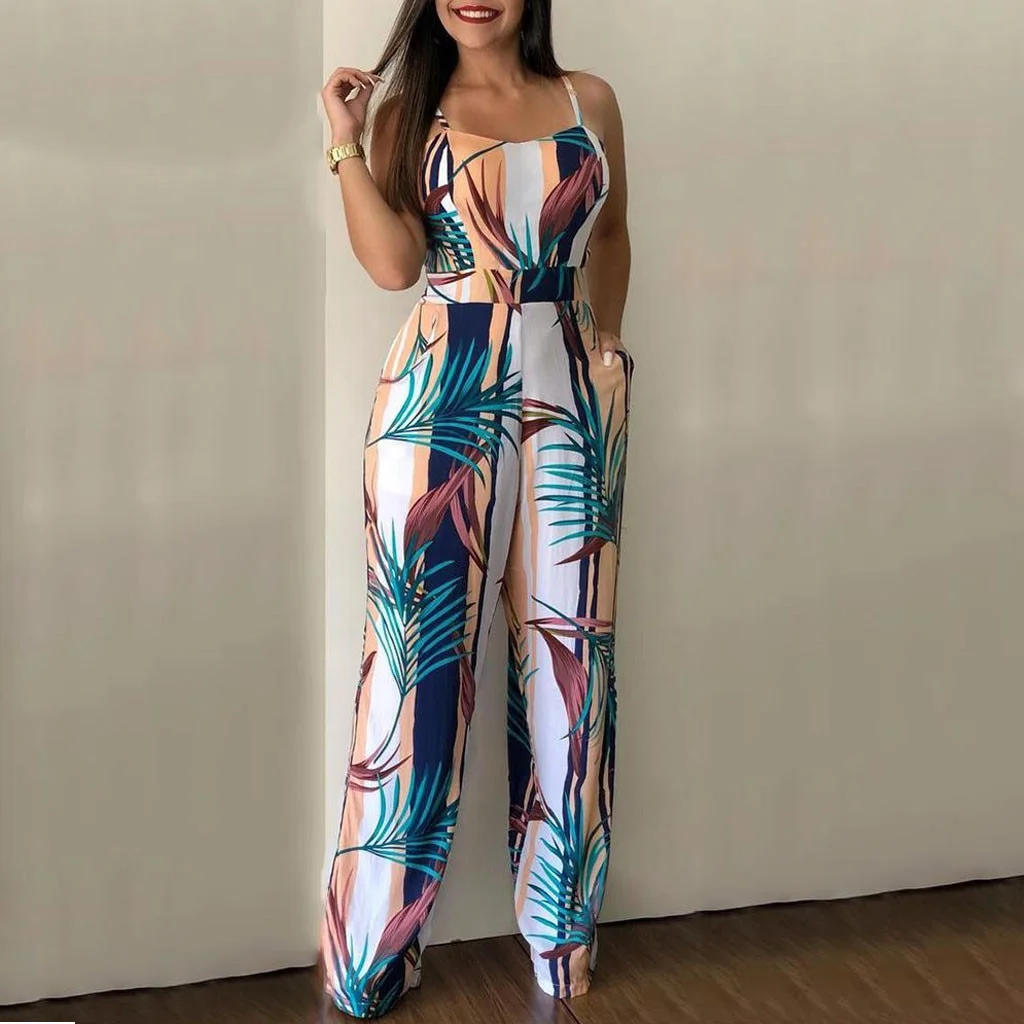 Floral Print Women Jumpsuit - Spaghetti Strap