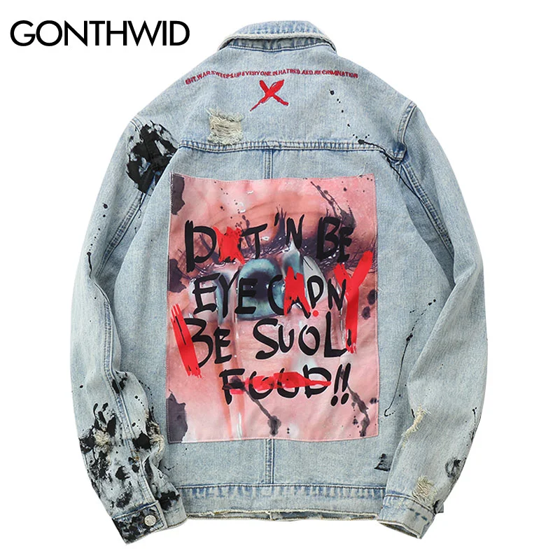GONTHWID Men's Graffiti Denim Jackets
