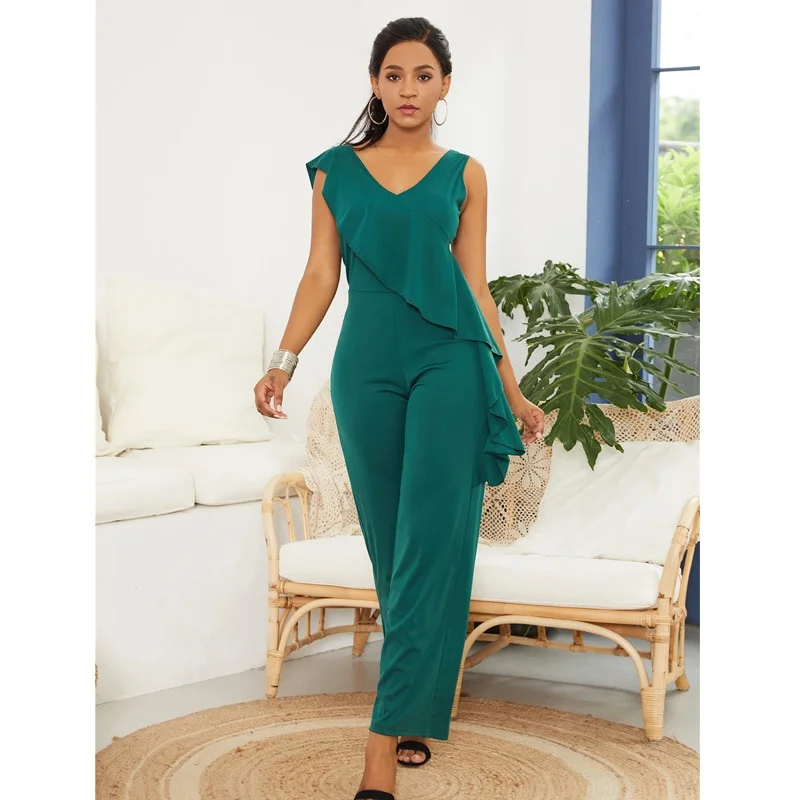 Green Ruffles Jumpsuit for Women