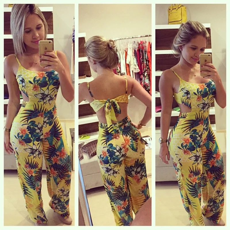 Flare Floral Bandage Jumpsuits