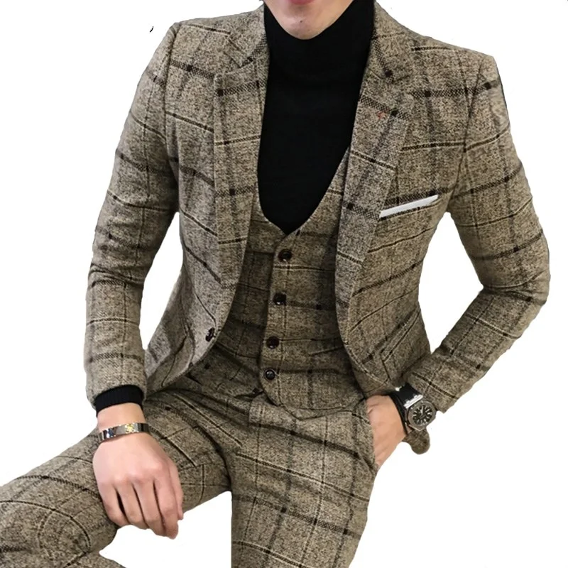 Luxury 3 Piece Tuxedo Plaid Suit