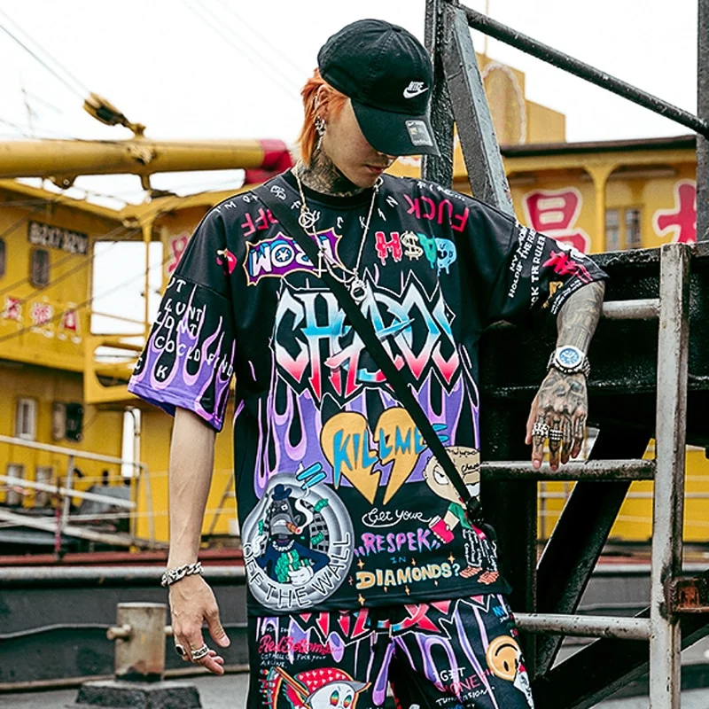 Aolamegs Graffiti Men's Hip Hop Tee Shirts - Image 3