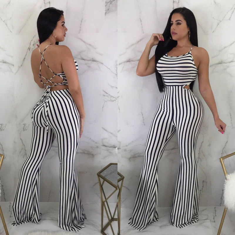Sexy Striped Playsuit Bodycon Party Jumpsuit - Image 2