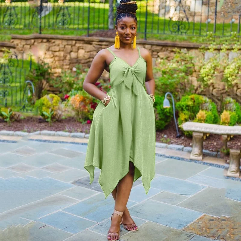 Sexy Bowknot Sling Irregular Hem Dress - Image 2