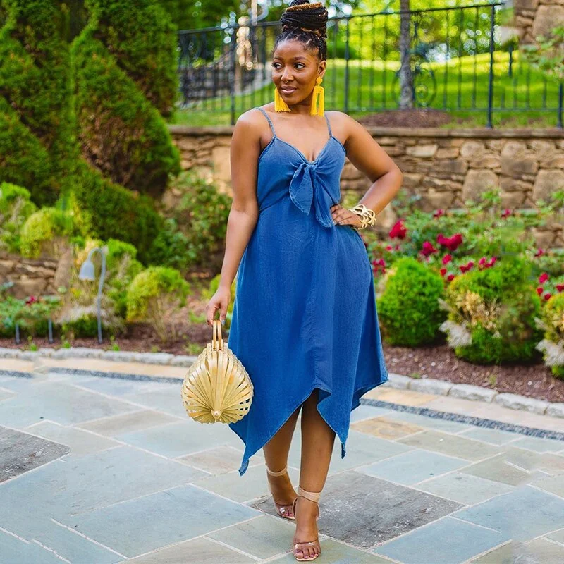 Sexy Bowknot Sling Irregular Hem Dress - Image 3