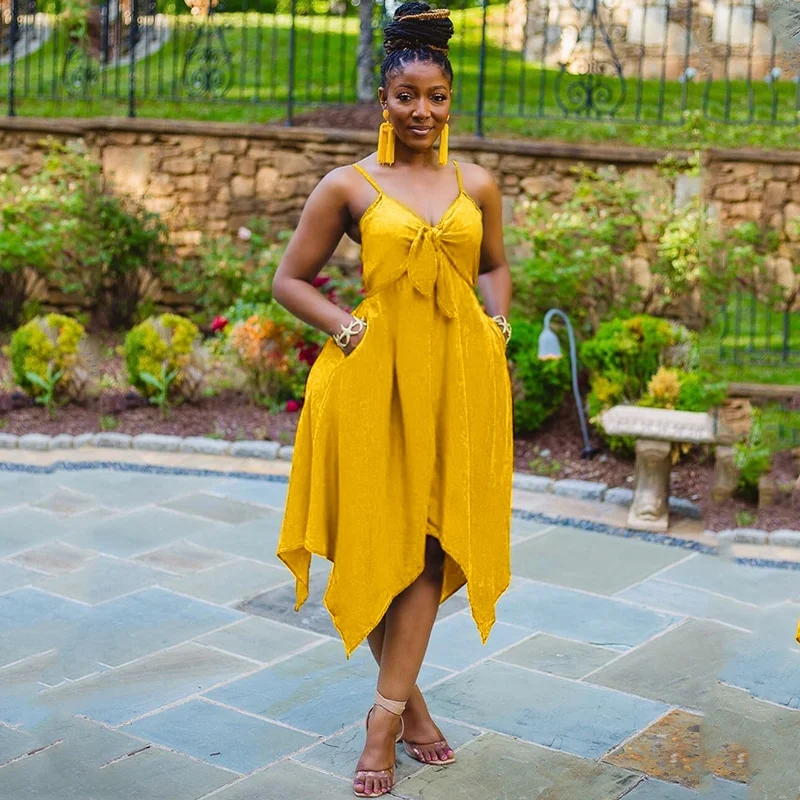 Sexy Bowknot Sling Irregular Hem Dress