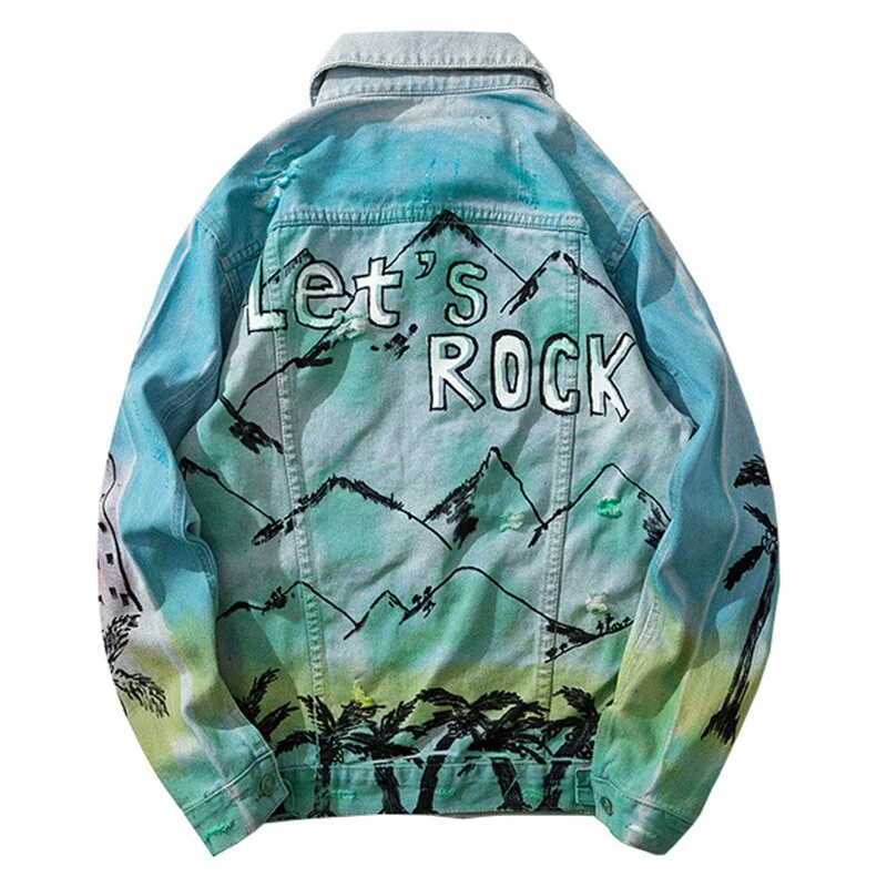 Sokotoo Men's Hiphop Trendy Printed Jean Jacket - Image 2