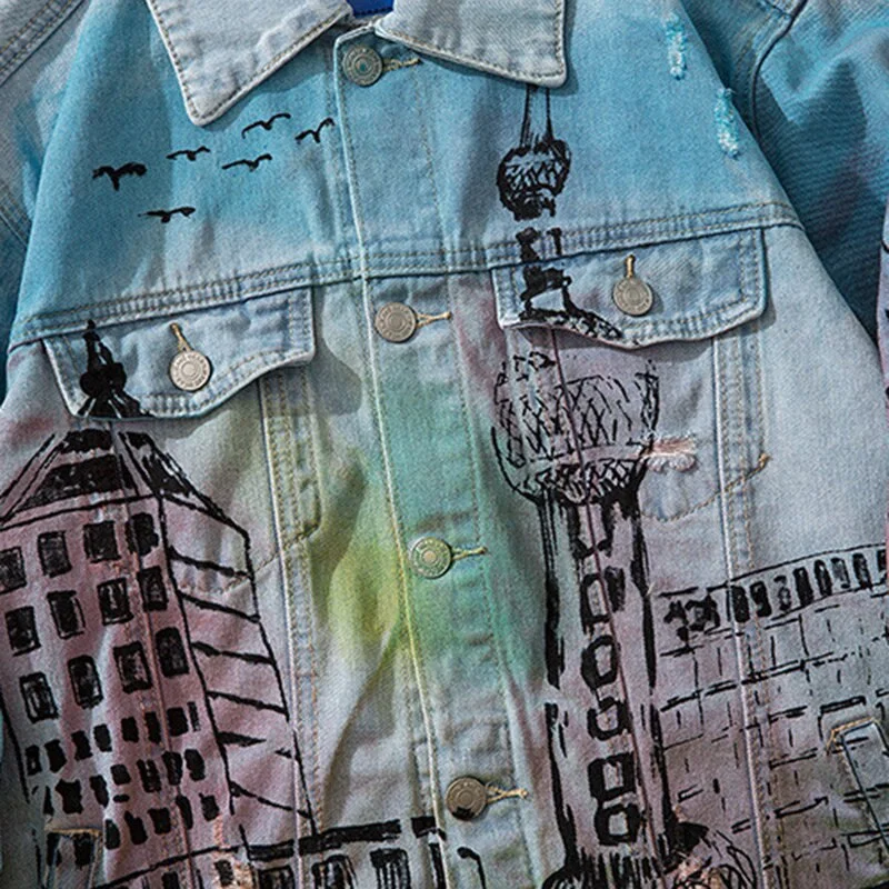 Sokotoo Men's Hiphop Trendy Printed Jean Jacket - Image 3
