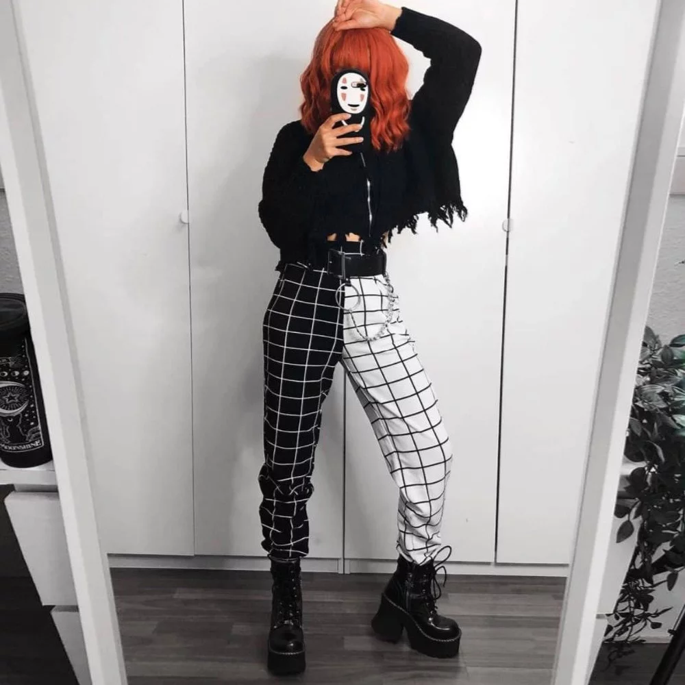 Harajuku Vintage Plaid & Patchwork Pants - Image 4