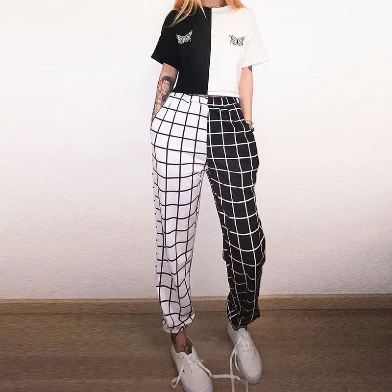 Harajuku Vintage Plaid & Patchwork Pants