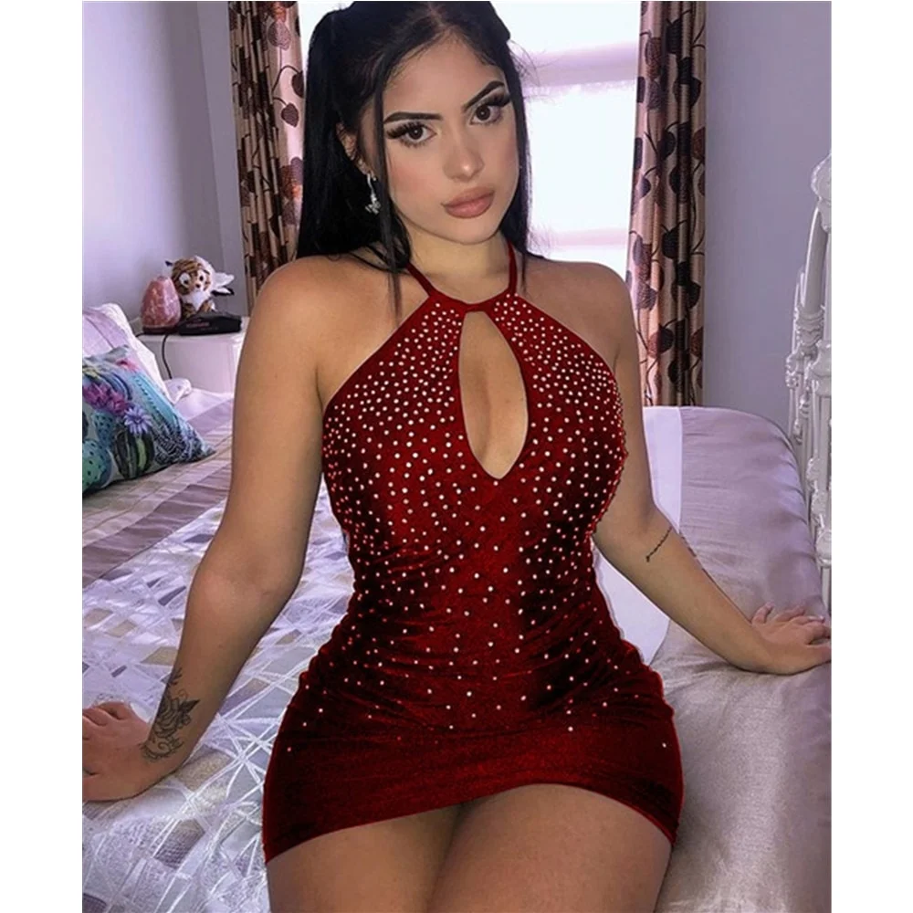 Hollow Out Short Bodycon Diamonds Strapless Dress - Image 2