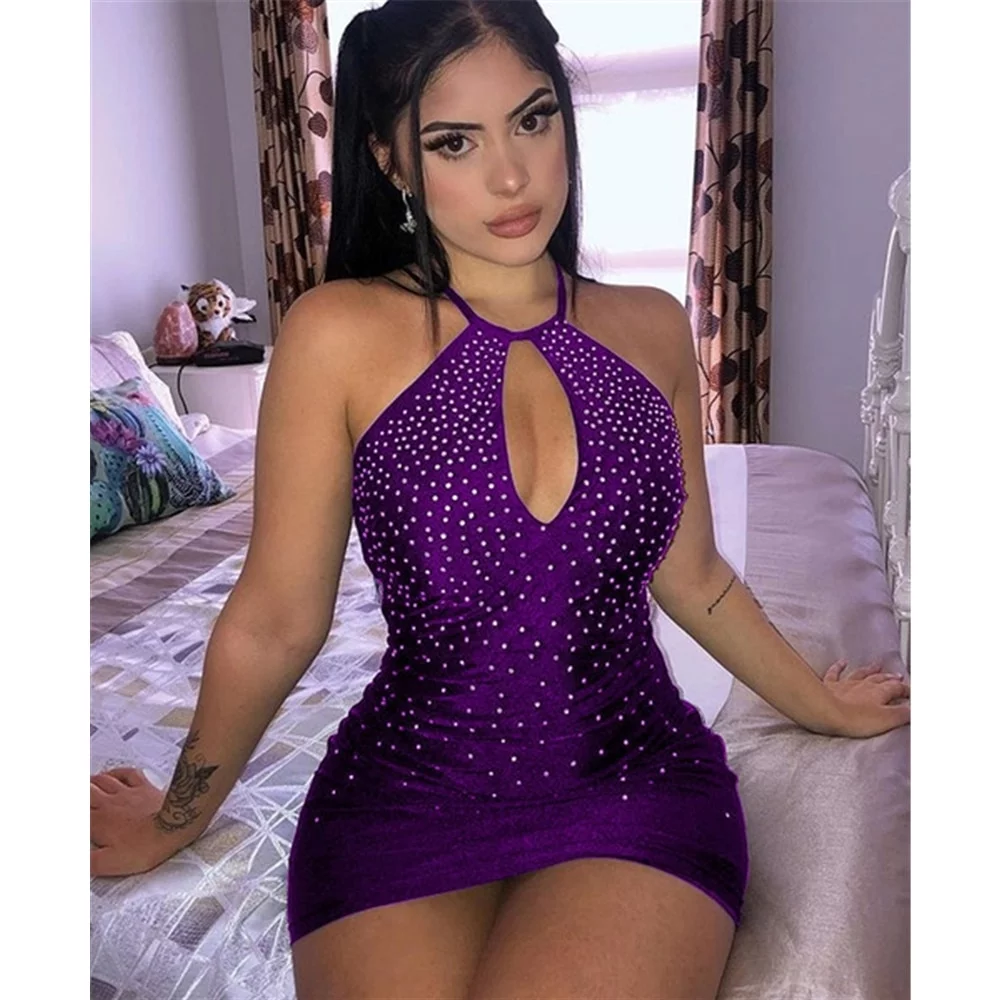 Hollow Out Short Bodycon Diamonds Strapless Dress - Image 4