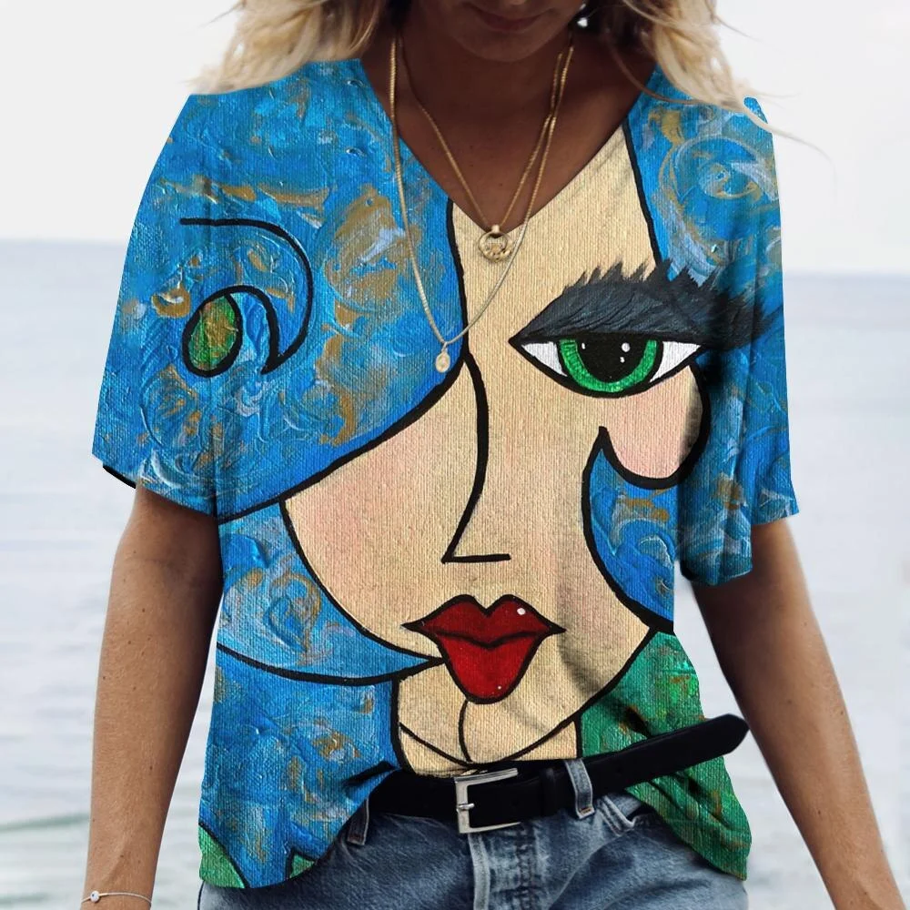 Abstract Face Vintage Fashion Top - Image 3