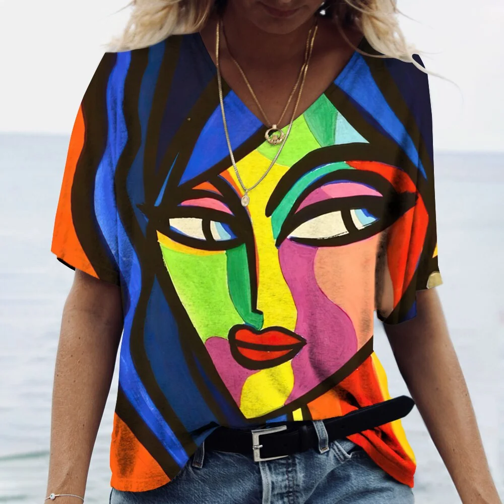 Abstract Face Vintage Fashion Top - Image 5