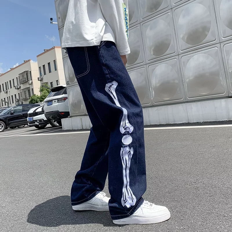 Skeleton Embroidery Mens Denim Pants - Image 6